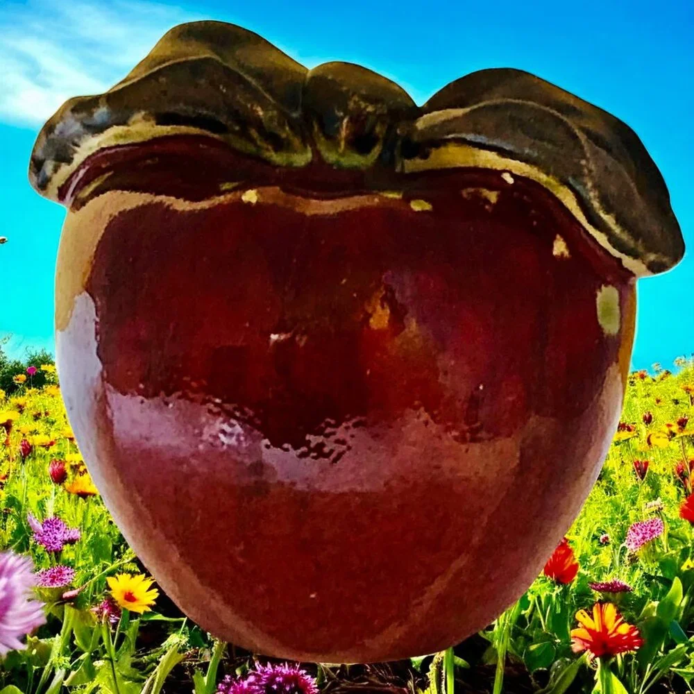 Ceramic Red Apple Fruit Pottery Decoration Green Stem Hand Painted